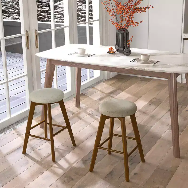 Costway Set of 2 Swivel Bar Stools Upholstered Counter Height Chairs with Rubber Wood Legs