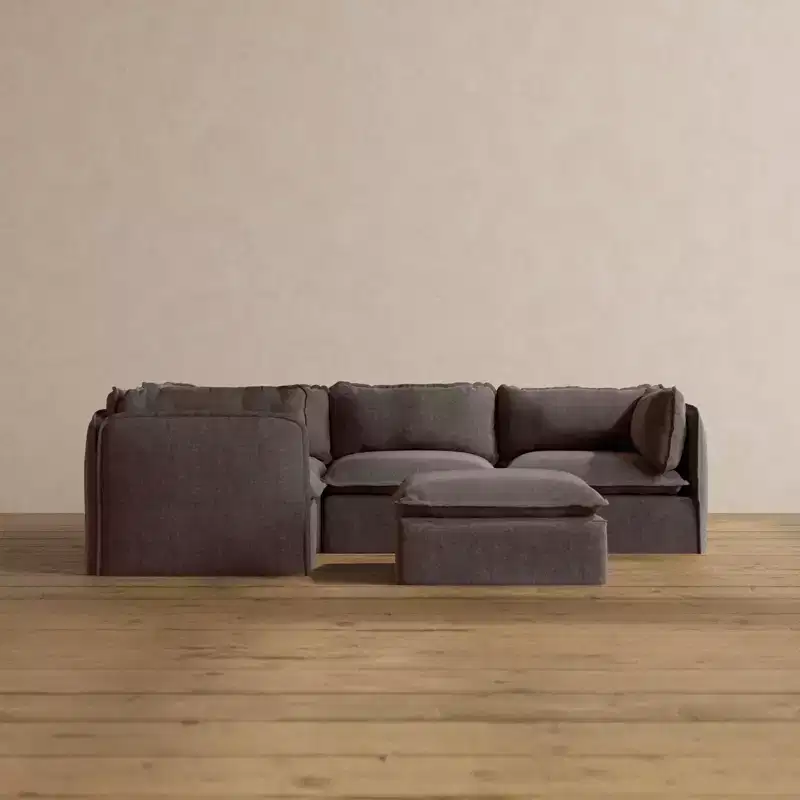 Anabei Modular Washable 4-Seater Corner Sofa Sectional + Ottoman | Deluxe+ Seat & Cloud Pillow