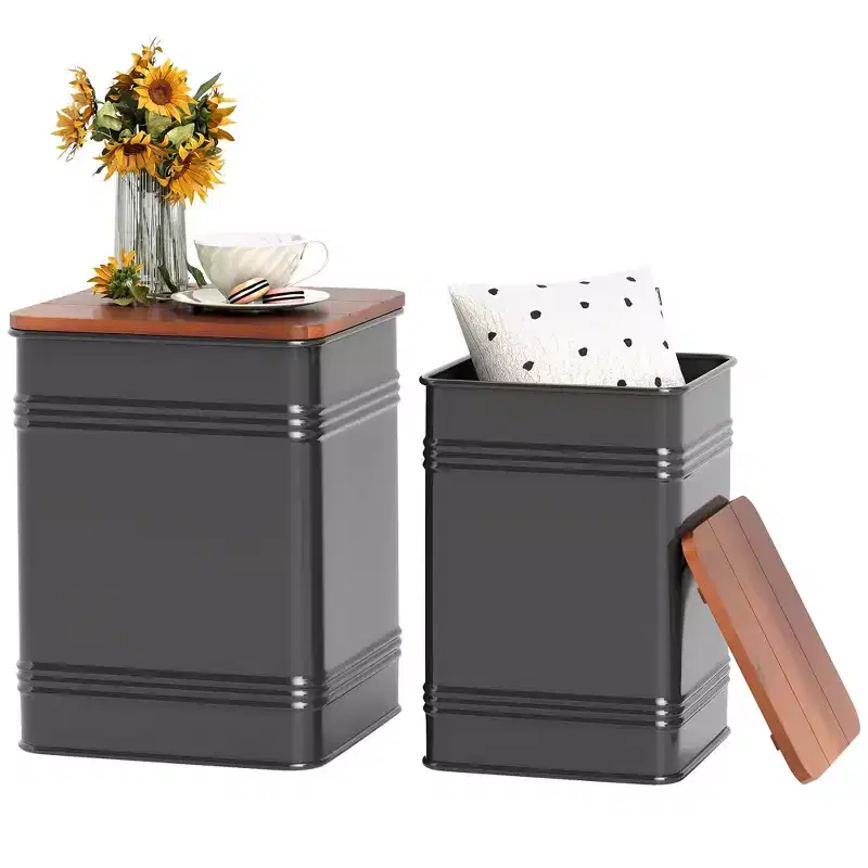 Ottoman with Storage Set of 2, Industrial Nesting Ottoman Stool with Removable Lid, Metal Frame for Living Room