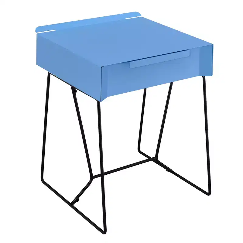 Modern Style Side Table Blue - Geometric Metal Base, Rectangular Top