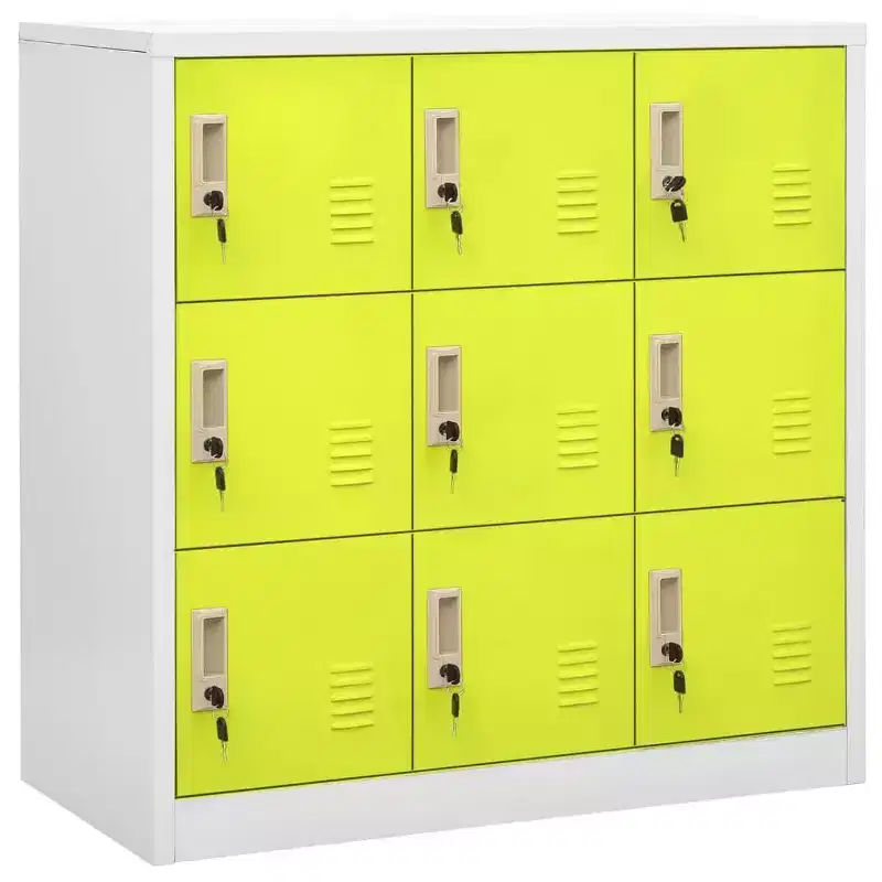 vidaXL Locker Cabinets Set - Industrial Steel Storage Organizers - Gray and Green - 9 Lockers with Locks - 35.4x17.7x36.4