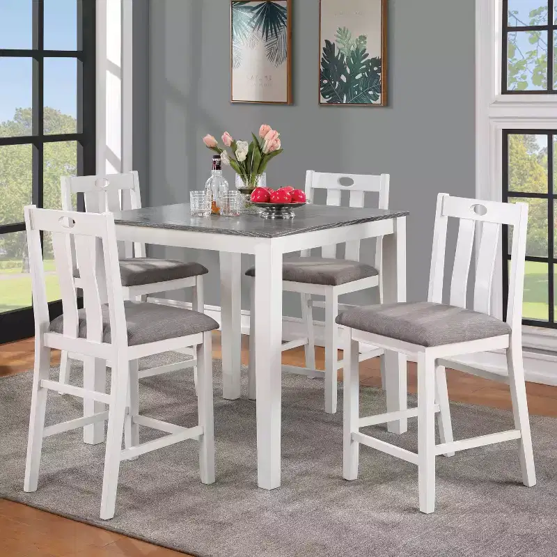 Seawhisper Transitional Counter Height Dining Set White/Gray: Square Table, Padded Chairs
