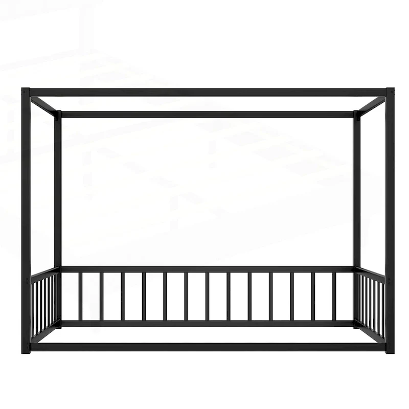 Iron House Bed Frame with Side Guardrails – Full / Queen / Twin