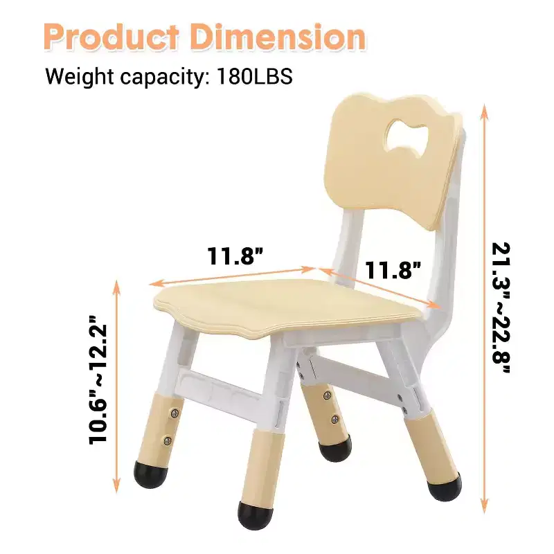 Kids Chairs, 3 Level Height Adjustable Plastic Preschool Chairs, Max Load 180 Lbs, for 2-8 Years Home, School, Indoor/Outdoor