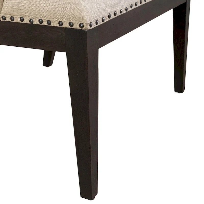 Black Upholstered Shelter Dining Bench with Tufted Back and Nail Head Trim