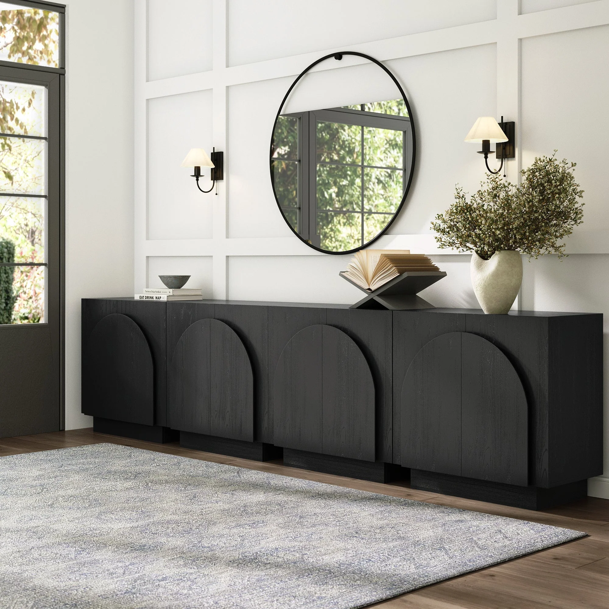 Wood Arched TV Console Stand for TVs up to 100 Black