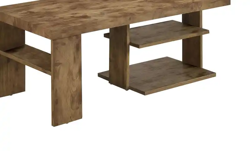 43.3 Rustic Coffee Table with Shelf - Light Pine Finish Wood