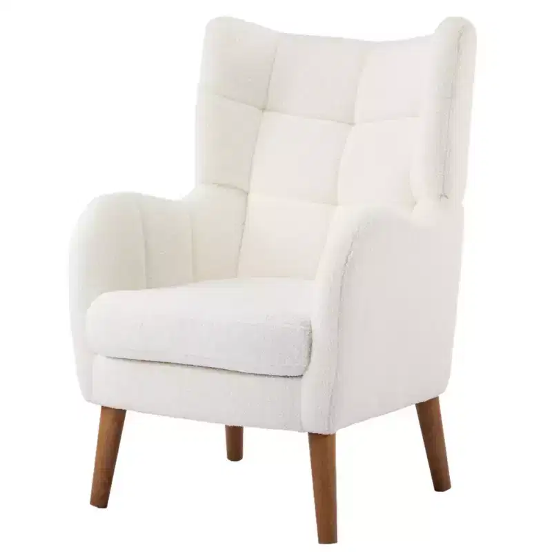 Zeus & Ruta 41 High Back Accent Chair with Thickened Upholstered, Birch Wood Legs, White