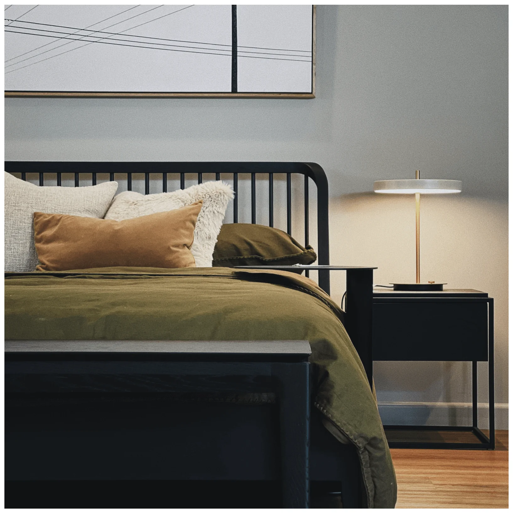 Modern Black oak Oak Bedside Table with Full Extension for Bedroom