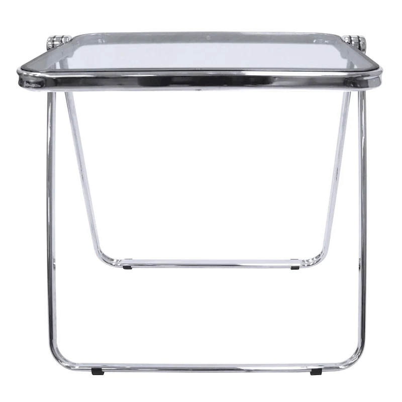 Square Plastic Folding End Table with X-Shaped Iron Frame - Chrome Finish
