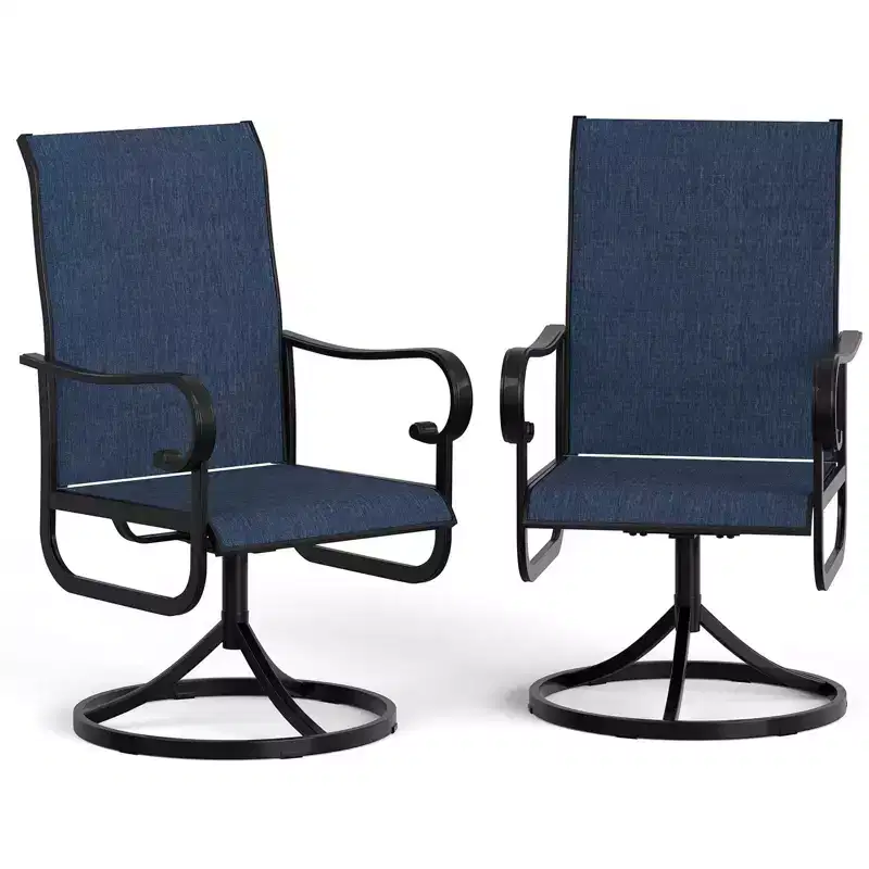 Outdoor Glider Rocker Patio Chairs Set of 2. Black Metal Frame Textilene Dining Chairs. All Weather High Back Outside Furniture for Yard Porch. Brown