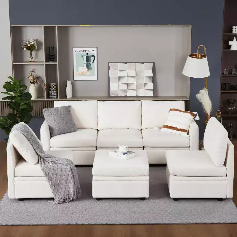 Modular Sectional Sleeper Sofa with Storage, Chenille Fabric, Up to 9 Seats – Beige