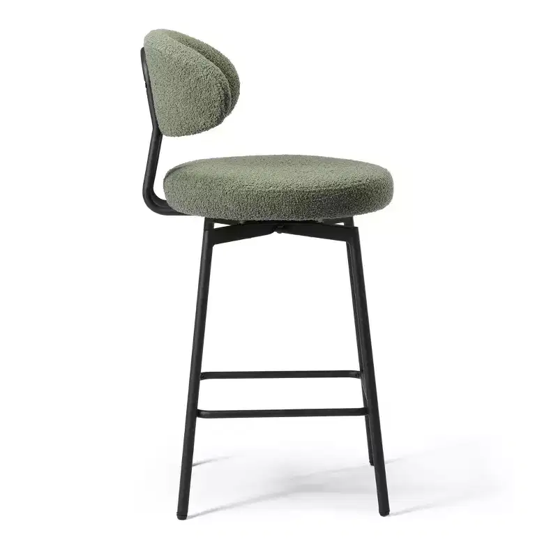 Modern Upholstered Faux Shearling Fabric Counter Height Bar Stools with Back (Set of 2