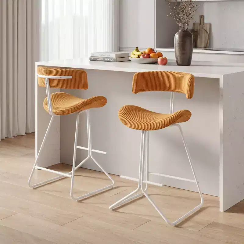 Costway Counter Height Stools Set of 2 with Curved Back, Padded Seat, Metal Legs, Footrest
