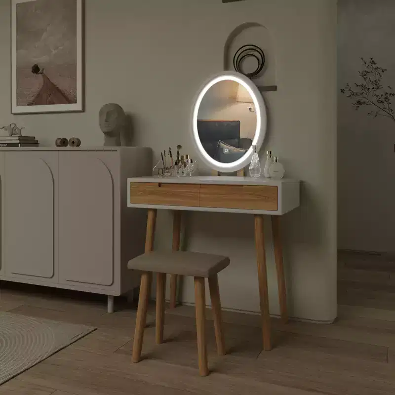 31.5 Natural Wood Makeup Vanity Desk Set