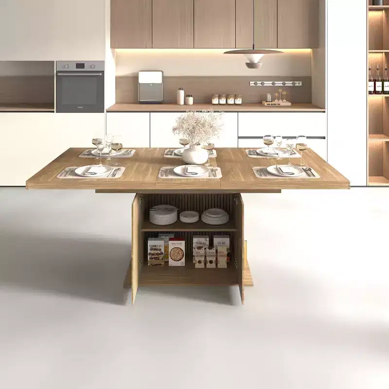 GDFStudio Elisa Farmhouse Extendable Dining Table with Storage Base