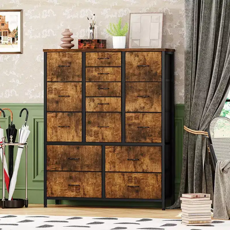 Dresser for Bedroom with 15 Drawers, Tall Dresser & Chests of Drawers, Fabric Storage Dresser