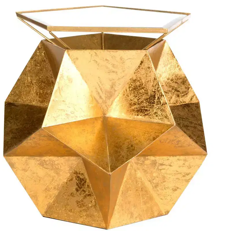 Glamorous Gold Geometric Side Table, Iron and Glass, 23