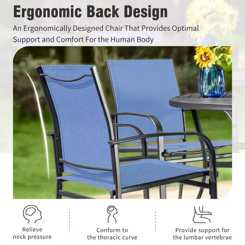 Captiva Designs 7pc Patio Dining Set with Slat-top Rectangle Table & Sling Fixed Chairs