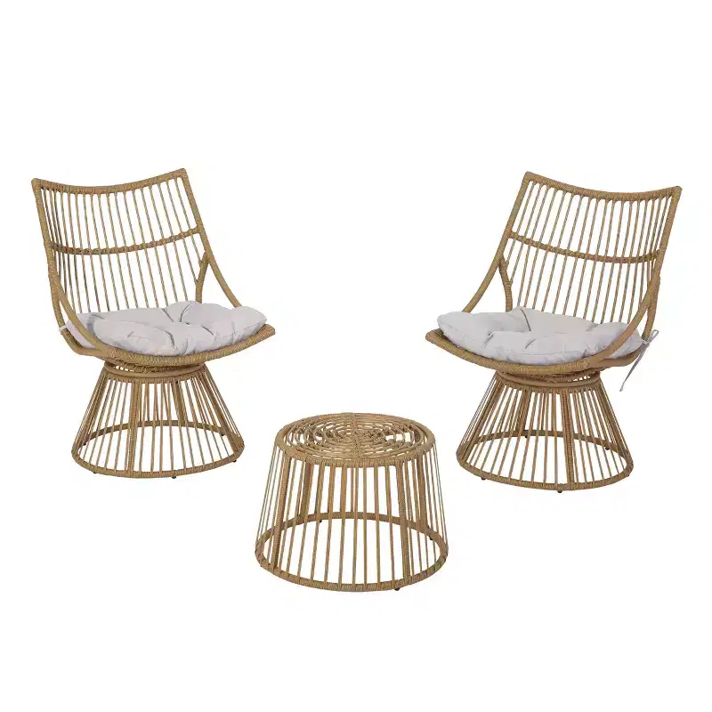 Christopher Knight Home Berton Outdoor Wicker Club Chairs and Side Table Set with Cushion