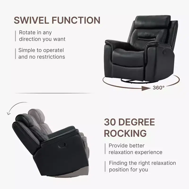 Spruce & Spring Swivel Manual Recliner Faux Leather Glider Recliner