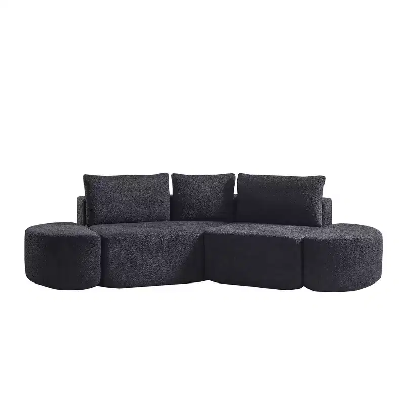 Clihome 106.3-inch V-Shape Modular Sectional Sofa with Throw Pillows, Ottomans