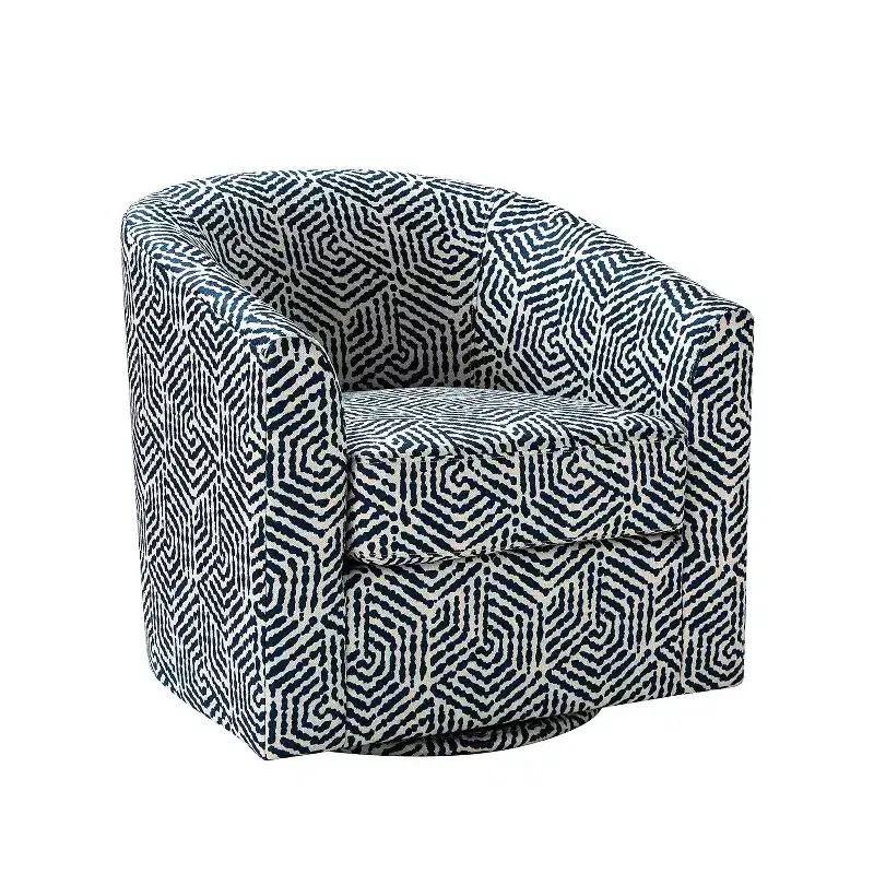 Liria Wooden Upholstered Barrel Chair for Livingroom with Metal Swivel Base| ART OF LIVING DESIGNS