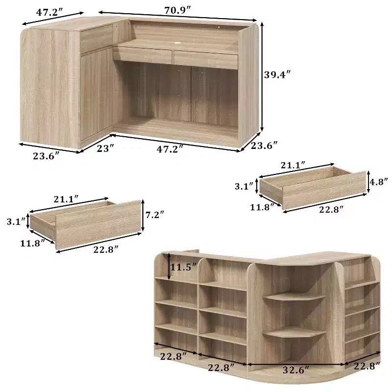 Light Wood Retail Cash Register & Reception Counter with Display Shelves