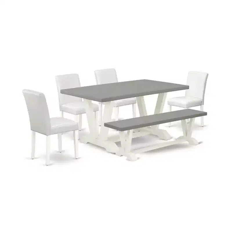 6-Pc Rectangle Natural Oak Finish Solid Wood Top Dining Table with 1-Bench, 4-Chairs