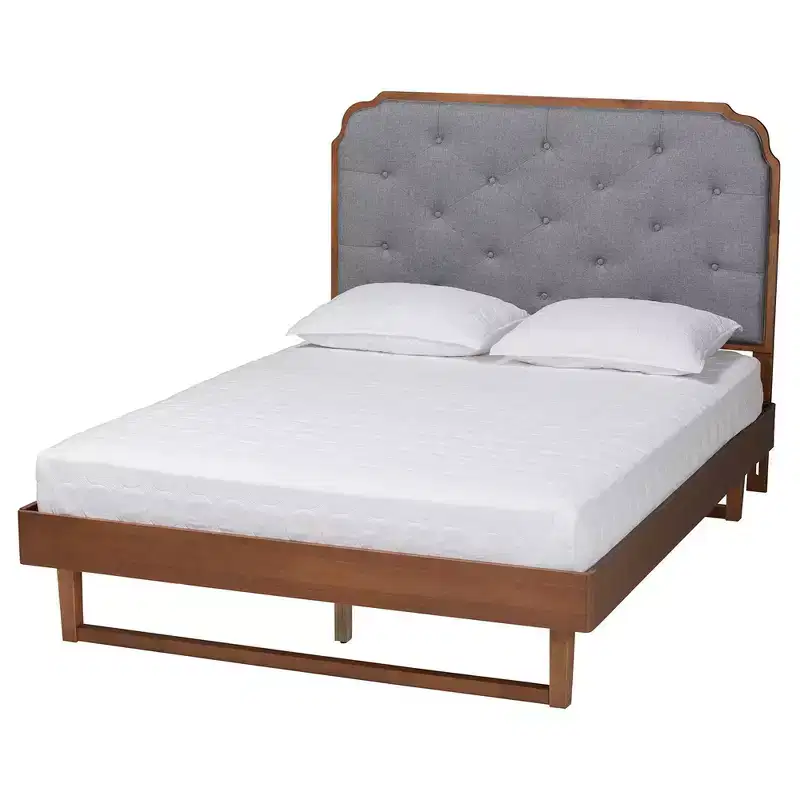 Baxton Studio King Roald Fabric and Wood Platform Bed Gray/Walnut Brown