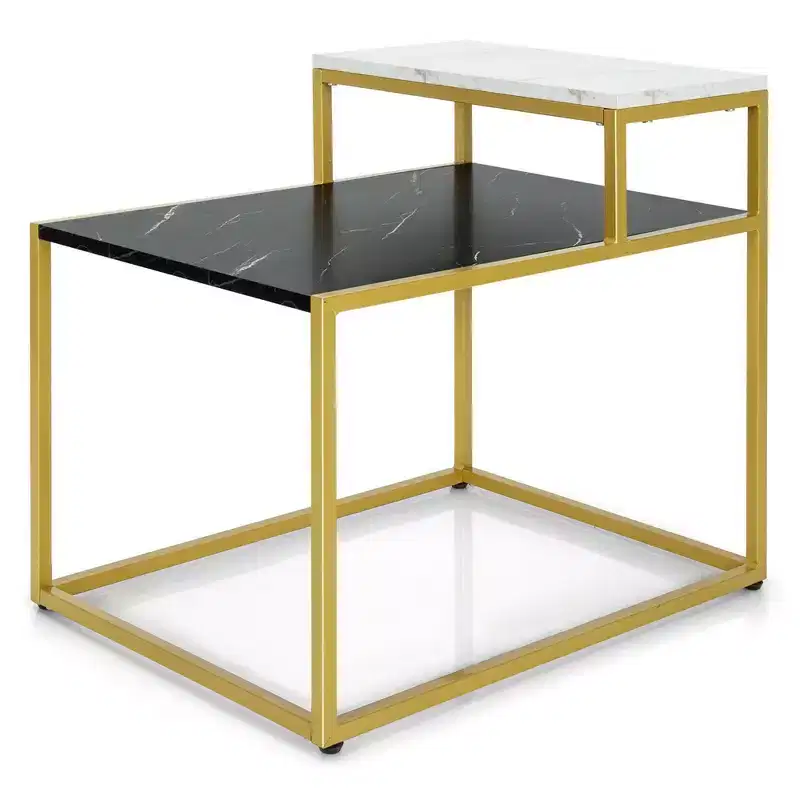 Costway 2 Tier End Side Table Metal Frame Nightstand with Storage Shelf Living Room