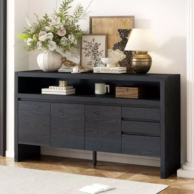 Okak 60in Sideboard Cabinet, Bufft Cabinet with 3 Doors and 3 Drawers, Storage Cabinet for Living Room, Dining Room, Kitchen