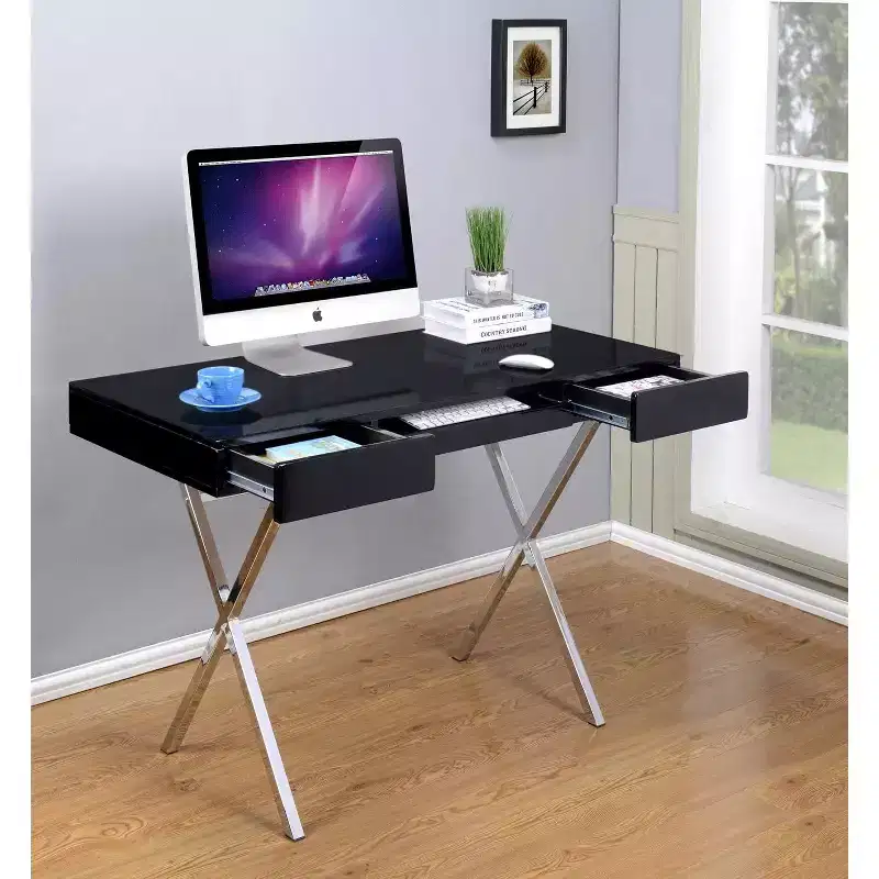 Kings Brand Furniture Logan Home Office Desk With Drawers Keyboard Tray And XLeg Frame  Computer Desk, Writing Desk, Office Desk