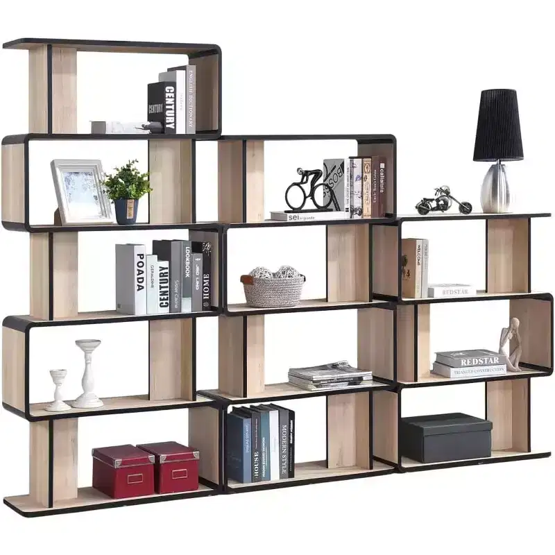 3-Piece Bookcase Set with 3-Tier, 4-Tier & 5-Tier Shelves, Modern Oak/Black Wooden Display & Storage Organizer