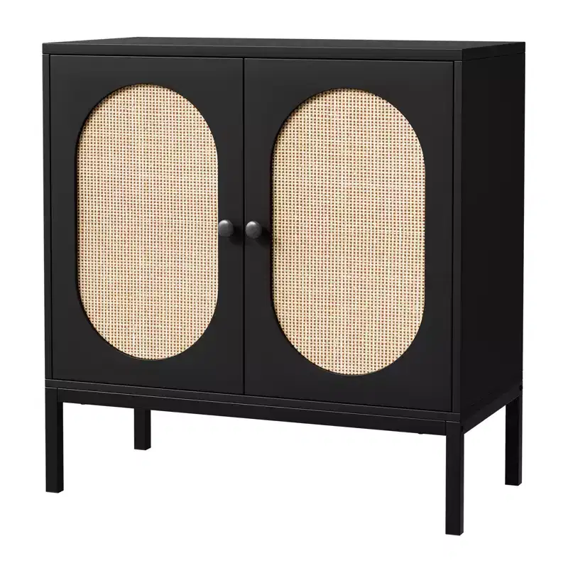 31.5 Sideboard Buffet Cabinet, Rattan Storage Cabinet with Adjustable Shelves, Kitchen Pantry Cabinet for Living Dining Room Entryway