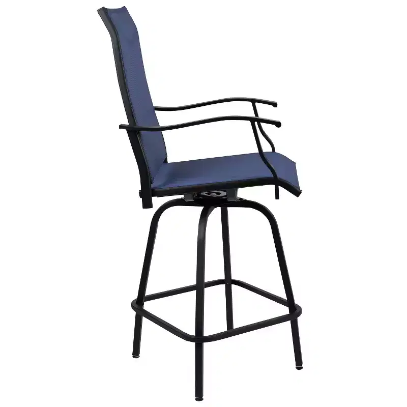 Flash Furniture Valerie Patio Bar Height Stools Set of 2, All-Weather Textilene Swivel Patio Stools and Deck Chairs with High Back & Armrests