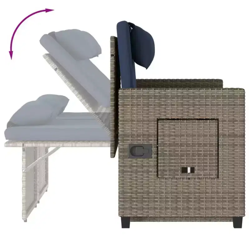 vidaXL Reclining Patio Bench with Cushions Seating Poly Rattan