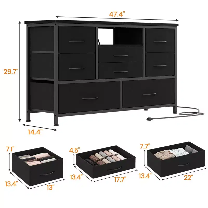 8 Drawers Dresser for Bedroom, Chest of Drawers with Fabric Bins, TV Stand Entertainment Center for Up to 55'', Fabric Closet Dresser for Hallway
