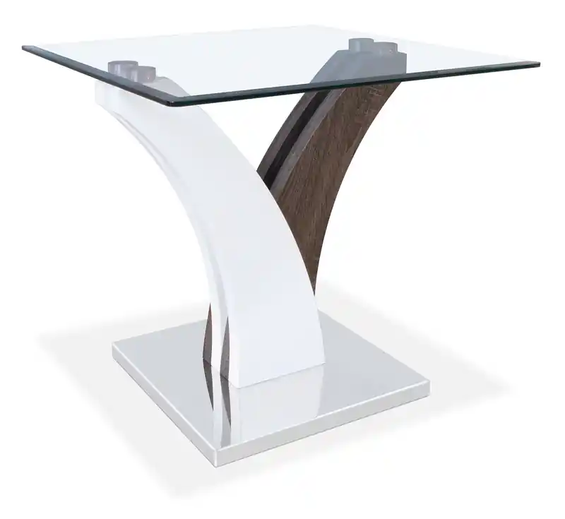 24 Modern Glass Top End Table - White and Grey with Metal Base