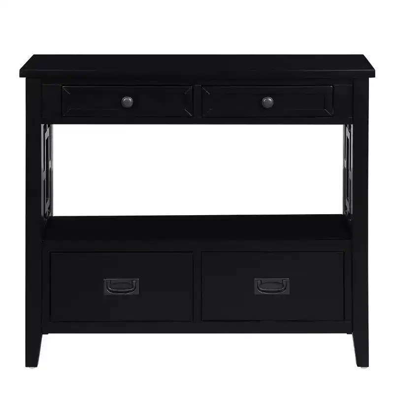 Hostack 36'' Farmhouse Wood Console Table with 4 Drawers and 1 Storage Shelf for Entryway and Living Room , Black