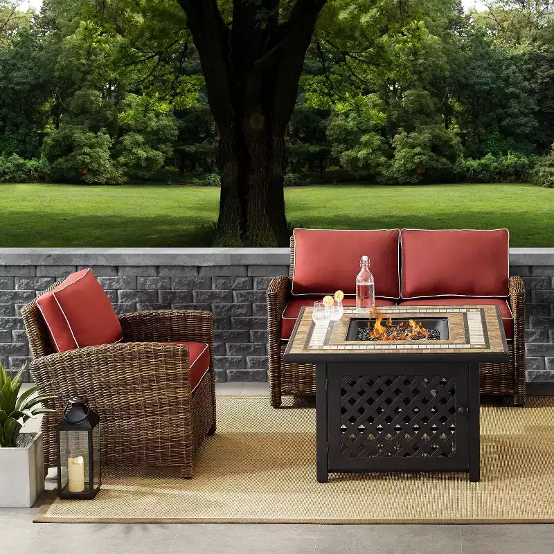 3pc Bradenton Outdoor Steel Fire Pit Set Sangria/Weathered Brown - Crosley