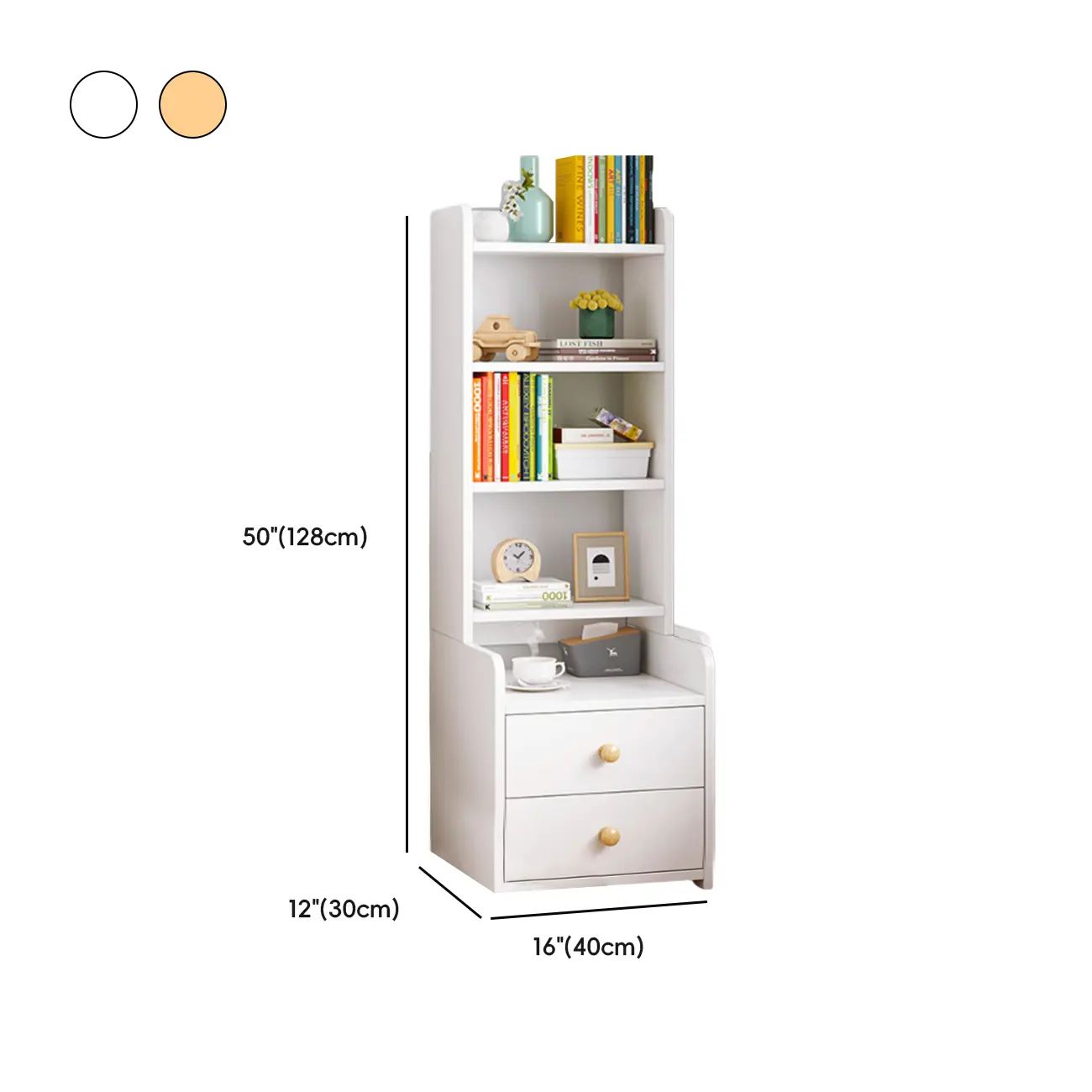 Modern Tall Wood Spacious Shelves 2-Drawer Nightstand