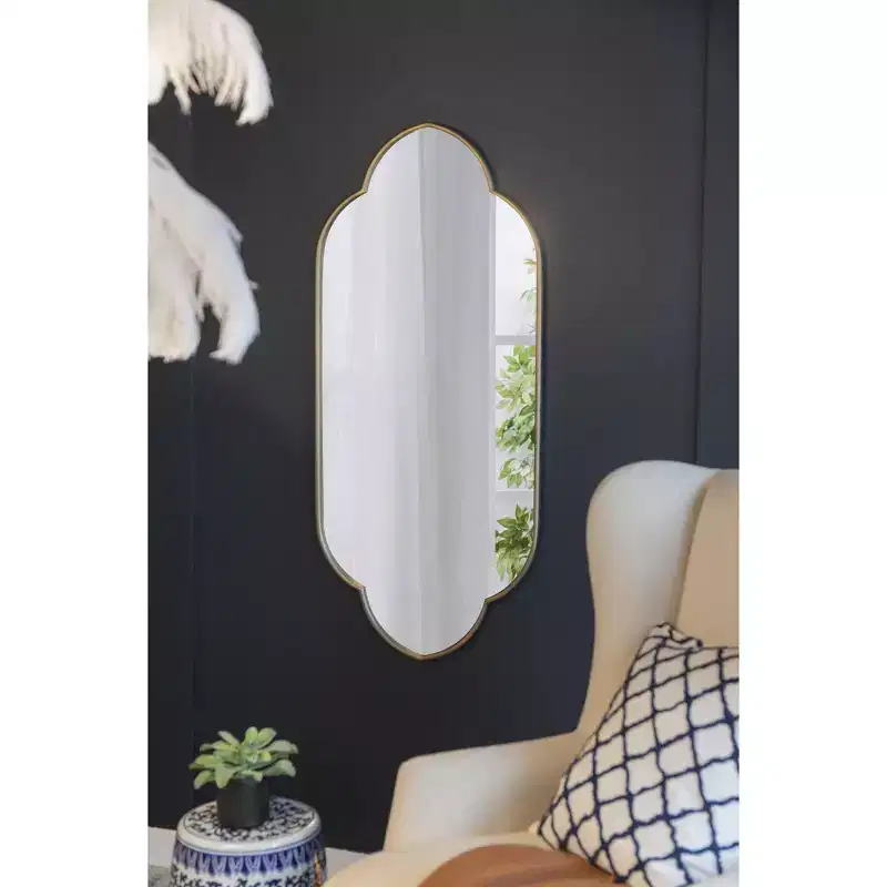 Modern Novelty Decorative Wall Mirror with Wooden Edge,Elegant Home Decor Vanity Mirror for Bedroom,Living Room