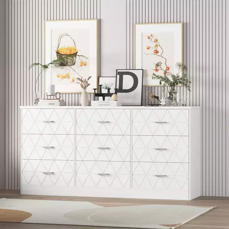 Modern 9-Drawer Dresser with Built-In Power Outlet, Large Storage Chest for Bedroom, Closet, Living Room, or Hallway