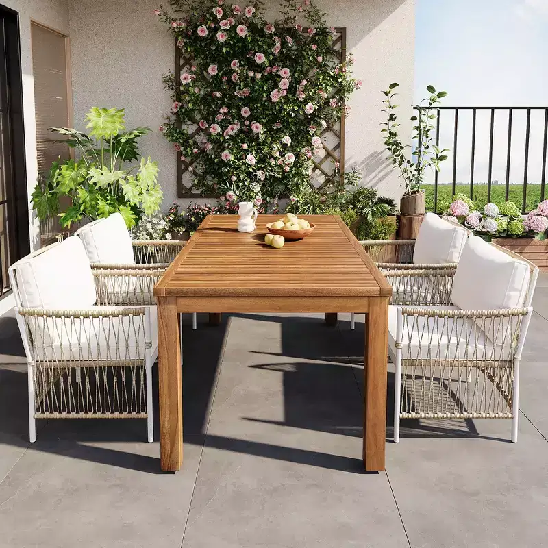 Whisen Weather Resistant 5-Piece Outdoor Dining Set Patio Round Extendable Dining Set with 4 Rattan Chairs