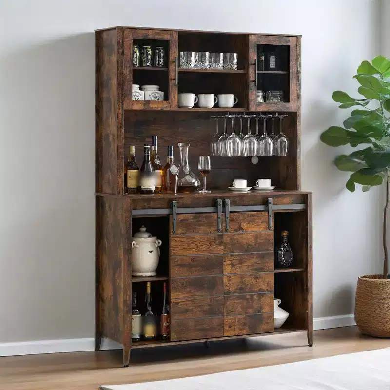 Bar Cabinet with Sliding Barn Door – Wine Storage & Buffet Cabinet