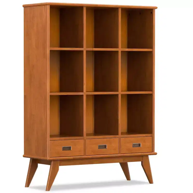 42 inch Wide Solid Hardwood Mid-Century Storage Bookcase in Teak Brown