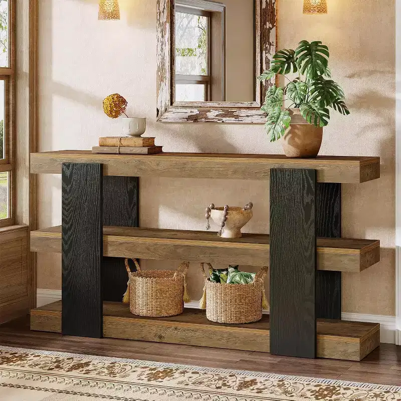 Lantine 63 Console Table, 3-Tier Entryway Table with Storage, Wood Sofa Table Behind Couch for Entryway, Living Room, Hallway