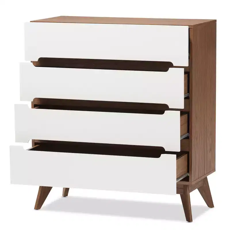 Mid-Century Modern Wood 4-Drawer Storage Chest, Brown