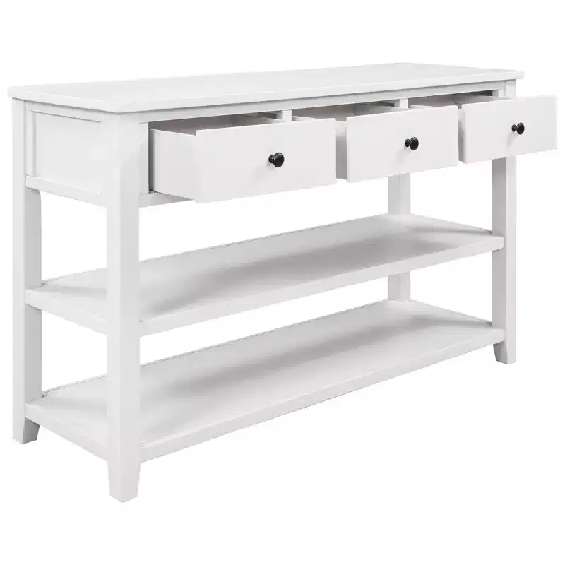 Bellemave Retro Design Console Table with Two Open Shelves, Pine Solid Wood Frame and Legs for Living Room (Antique White)